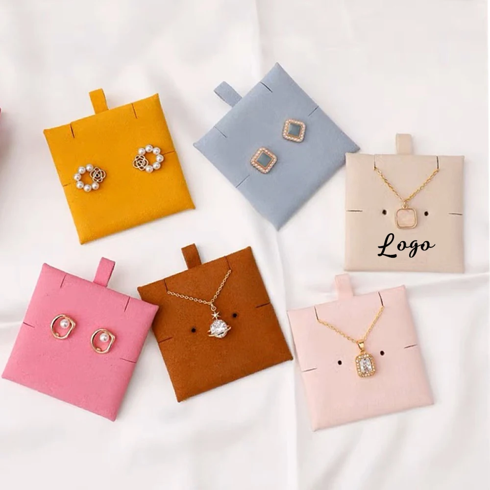 

100pcs Microfiber Jewelry Cards for Necklace Earrings Display Bracelet Card Holder Custom Logo Black Tags Pads for DIY Ear Studs