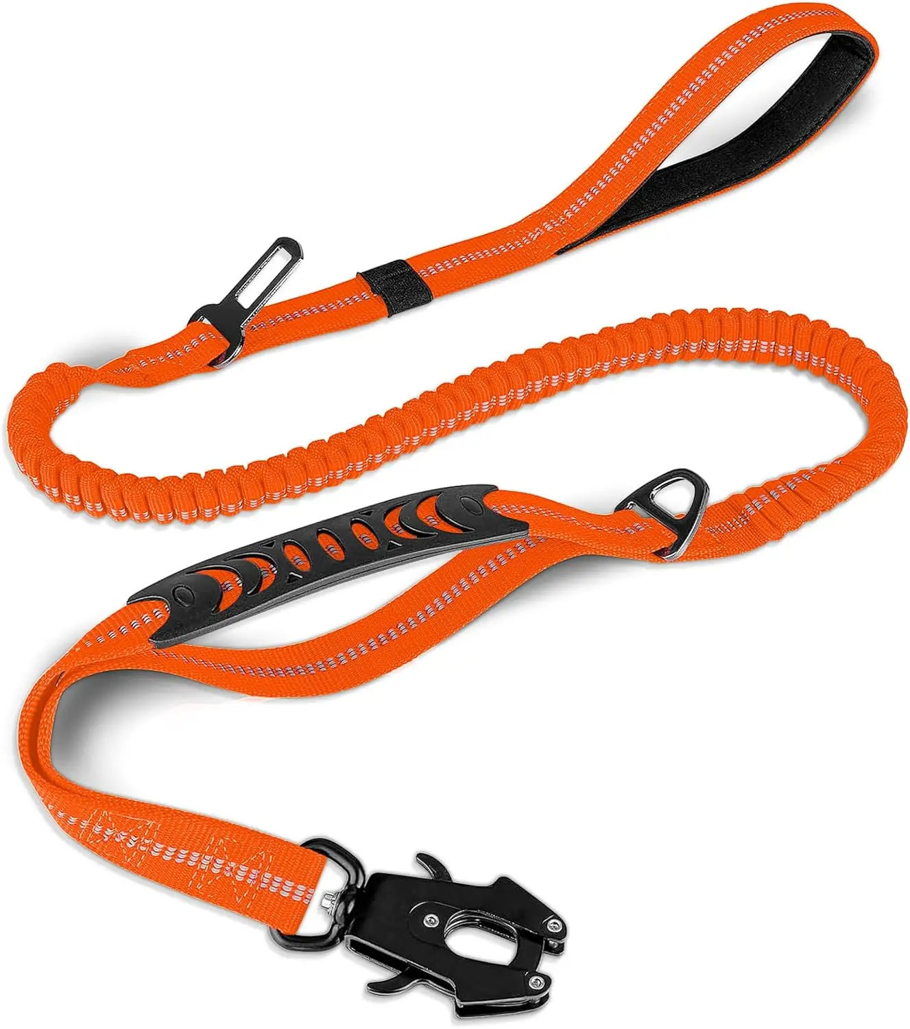 DCLOUD Taktische Hundeleine, robust, 4–6 Fuß, stoßdämpfende Bungee-Leine mit 2 gepolstertem Griff, Metall-Karabiner-Clip, Auto-Sicherheitsgurt, Stron 3