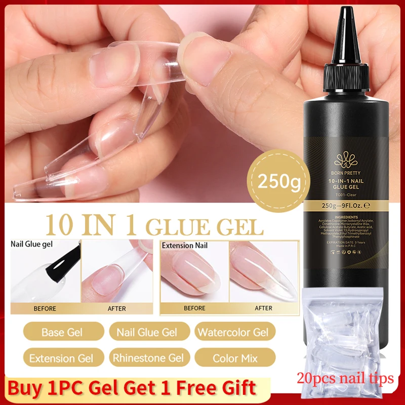 BORN PRETTY 250g 10 in 1 Glue Nail Gel Refilled Package Extension Gel Nail Tips Glue Reinforcement Base Gel Decorations Glue