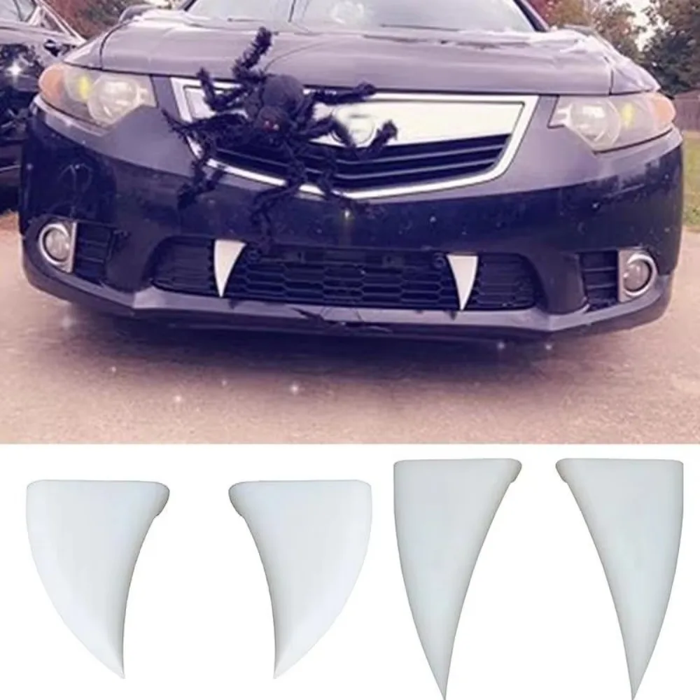 Universal Car Vampire Teeth Decor Waterproof Film Vampire Teeth Bumper Decor White Devil Horns Install On 3D Car Teeth Sticker