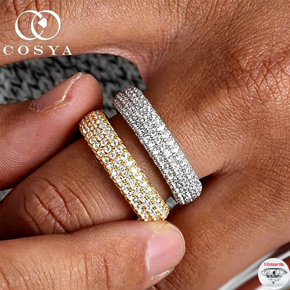 COSYA Full Moissanite Ring For Women Men S925 Silver Plated 18K Gold D Color VVS Lab Diamond Band Luxury Fine Jewelry Gift
