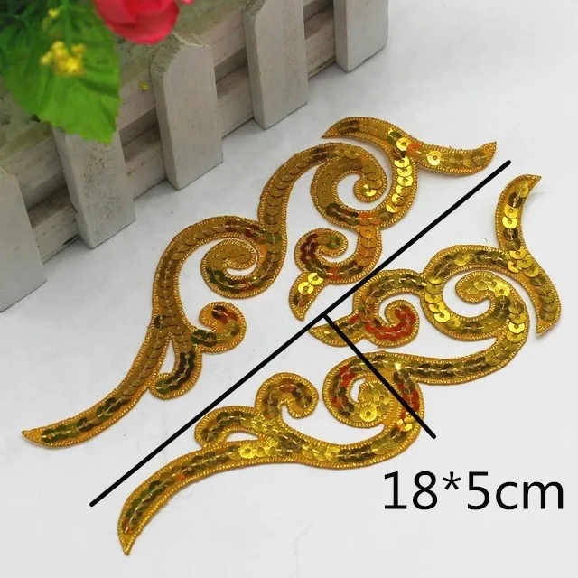 1 Pair Sequined Flower Appliques Iron On Cosplay Costumes Patches Performance Dance Trims 18*5cm