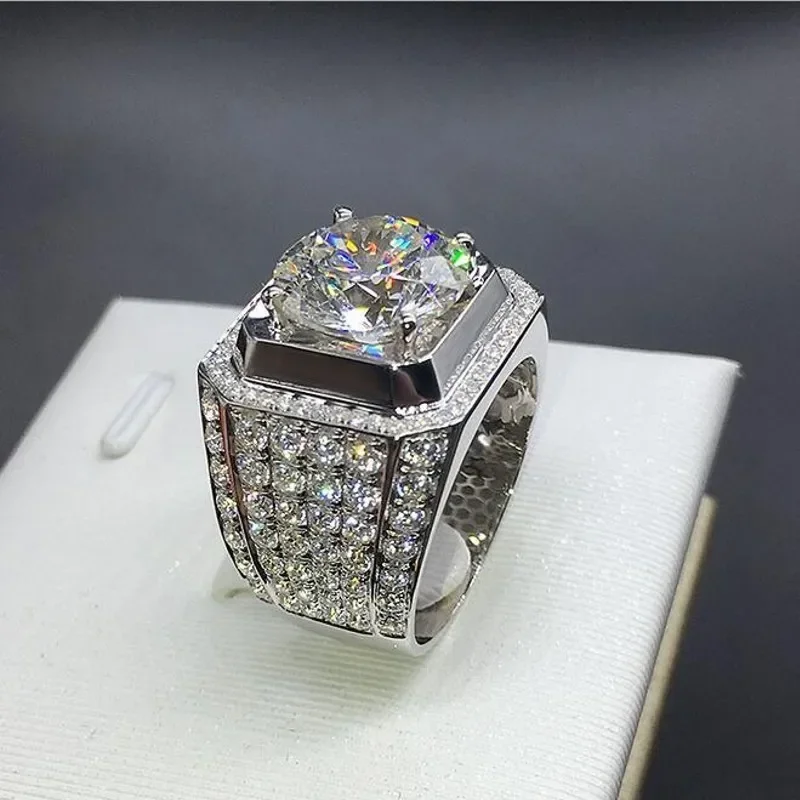 Herren-Ring aus 925er-Sterlingsilber, 2 Karat, künstlicher Diamant, Verlobung, Eheringe, Jungen, Saphir-Schmuck, Größe 8–13, Geschenk für Jungen