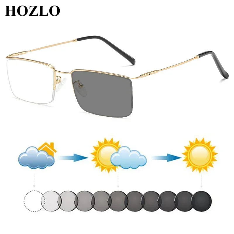 

New Men Metal Semirim Business Photochromic Myopia Prescription Sunglasses Male Nearsighted Spectacles Shortsighted Eyeglasses