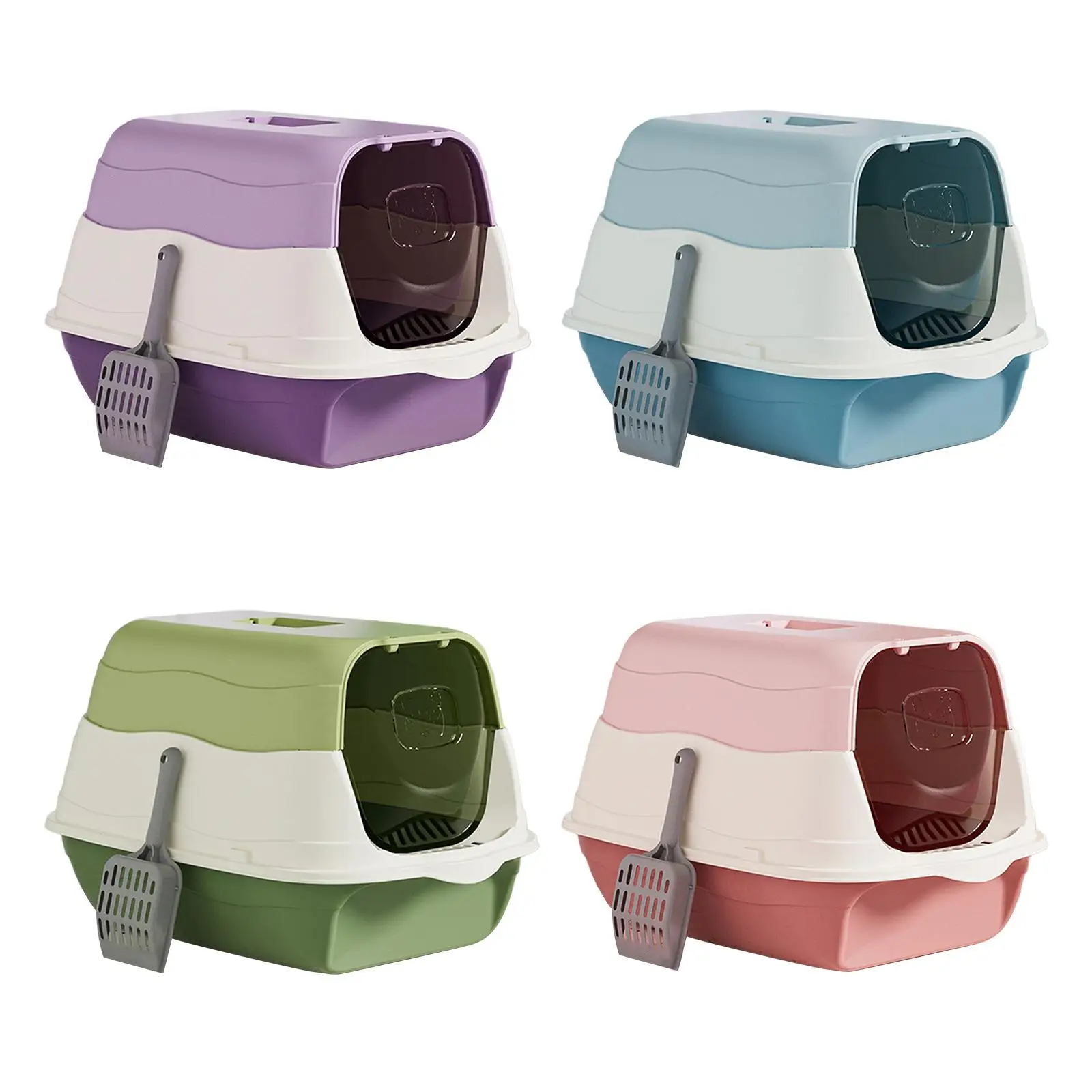 Hooded Cat Litter Box with Lid Fully Enclosed Cat Toilet with Door Hooded Pet