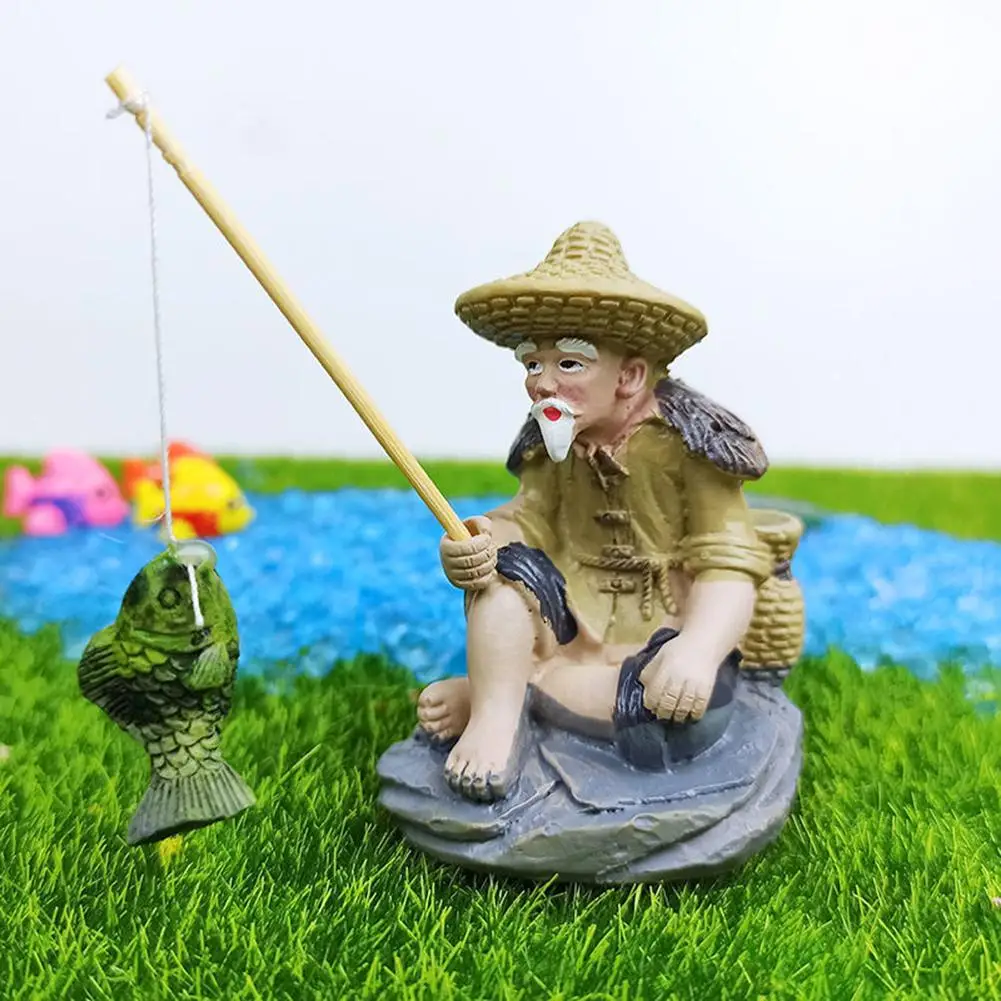 Garden Gnome Statue Resin Fishing Dwarf Elf Figurines Resin Micro Courtyard Lawn and Yard Resin Decorations Aquarium Decoration