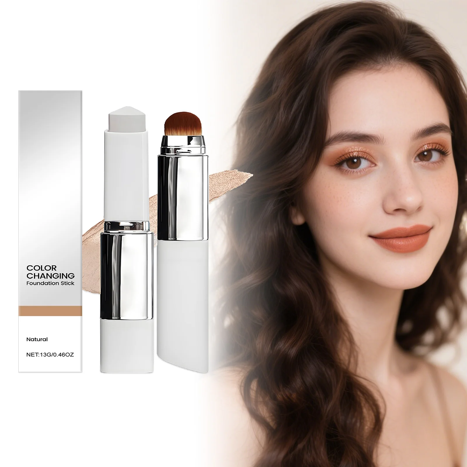 2-in-1 farbwechselnder Foundation-Stick, feuchtigkeitsspendende, hautaufhellende, leichte, wechselnde Farbgrundierung, Make-up mit vollständiger Abdeckung