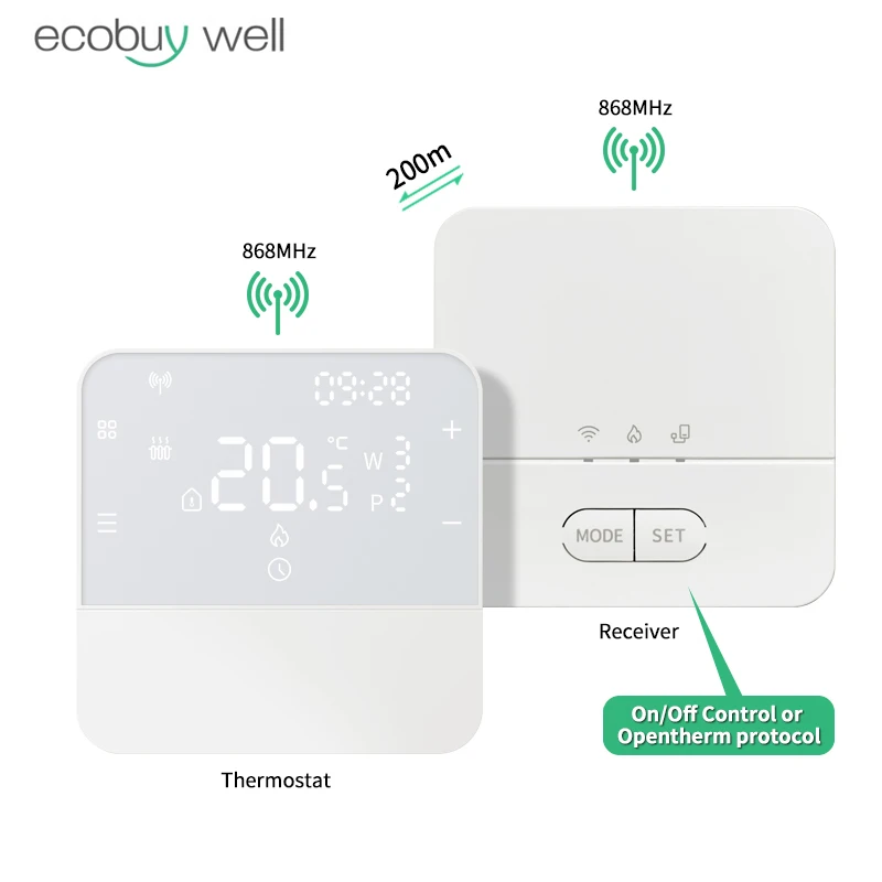 Gasboiler Draadloze thermostaat Kamer RF 868MHz Opentherm Batterij-aangedreven thermostaat Boiler Programmeerbare temperatuurregelaar
