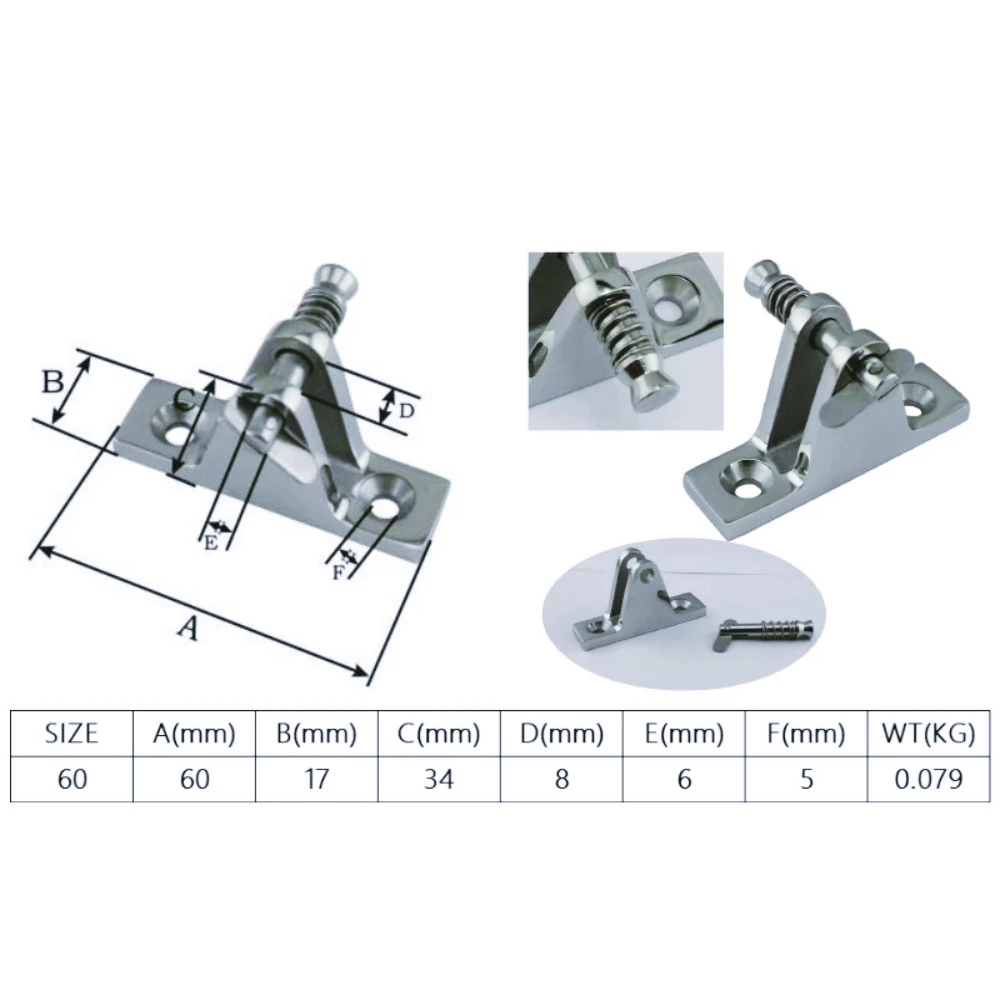 ZF-FBisagra cubierta montaje lateral acero inoxidable 316 60mm, 2 piezas