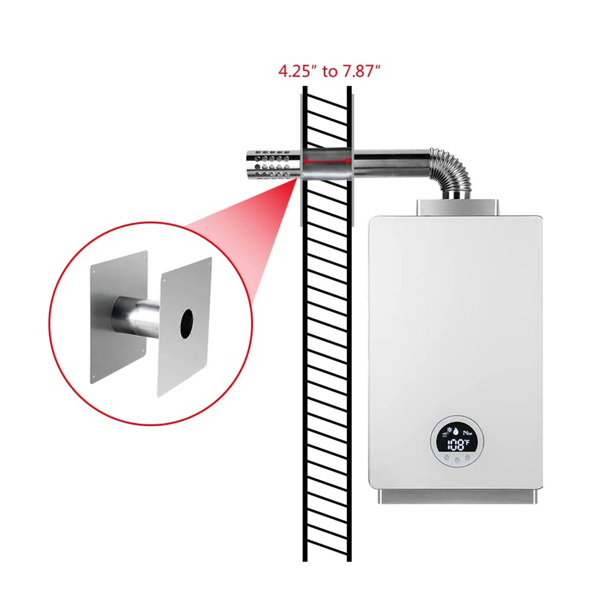 

X40A_Stainless Steel Direct Vent Wall Thimble for Water Heaters,