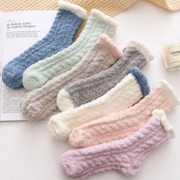 

Coral Fleece Socks for Children, Autumn and Winter with Added Fleece and Thick Towels, Floor Socks, Mid Tube Confinement Socks