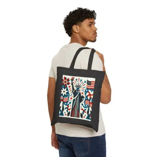 Polarshe Cotton Canvas Tote Bag Folk Art Patriotic Statute of Liberty Design 4, Gift