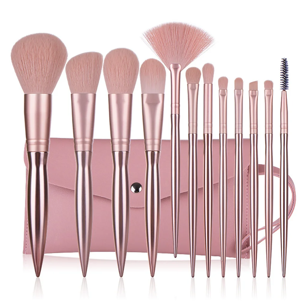 

12Pcs Electroplating Makeup Brushes Kit Premium Synthetic Fiber Bristles for Charming Makeup Plastic Handle with Bag