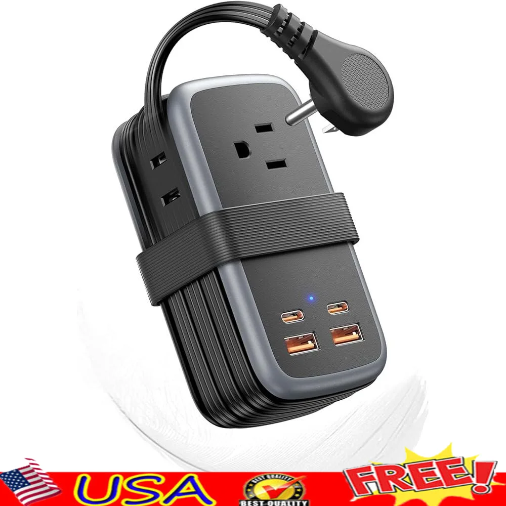

65W GaN Travel Power Strip USB Charging Station 7 in 1 3 AC Outlets 4 USB Ports Compact Travel