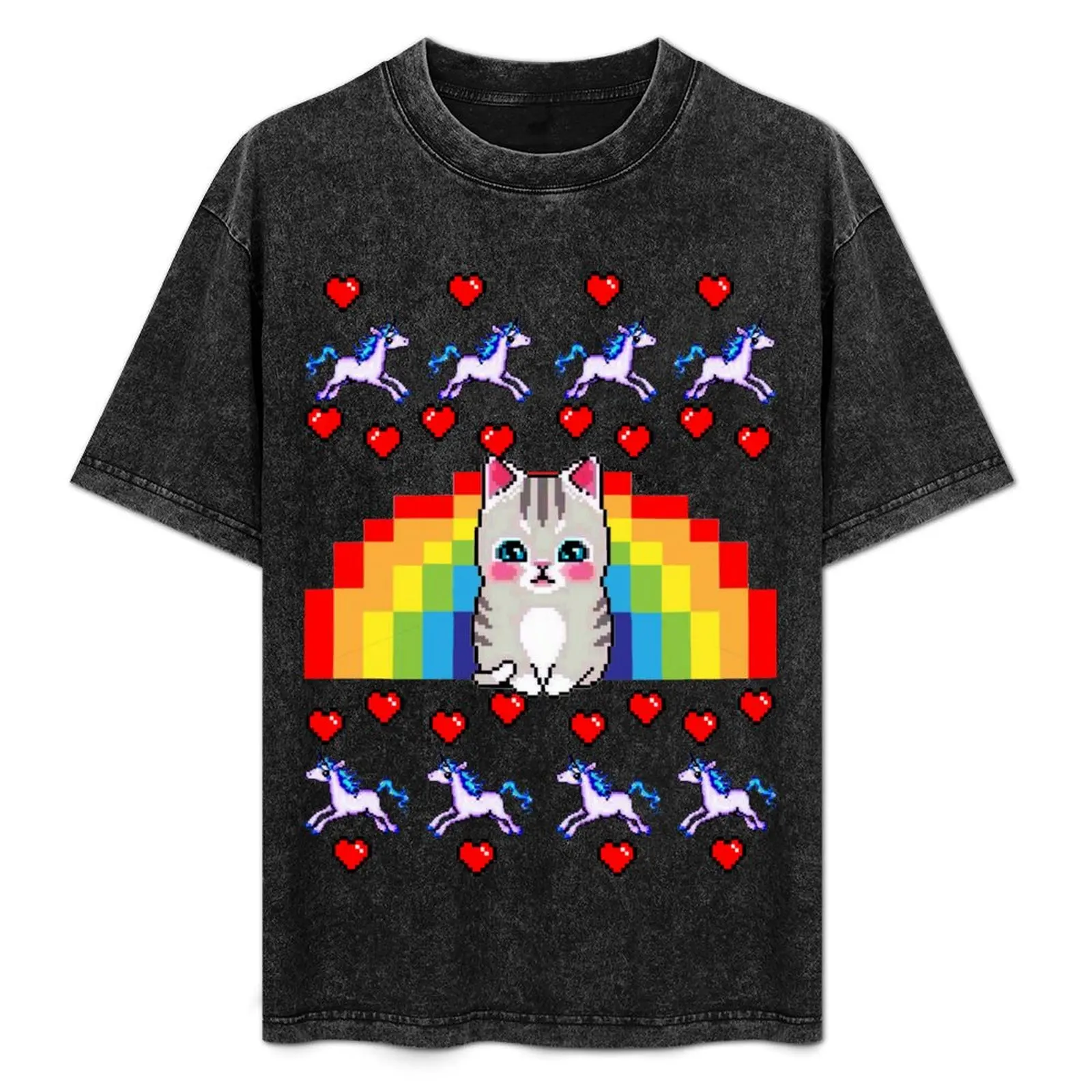 

Ugly Sweater Cute Cat Rainbow Unicorn Heart Pixel T-Shirt cotton t shirt man man t shirts high quality luxury brand T-Shirt