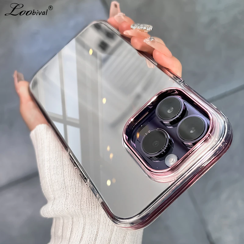 for iPhone 15Pro Luxury Mirror Plating Case For iPhone 15 14 13 Pro Max 12 14Pro Make Up Soft Silicone Shockproof Back Cover