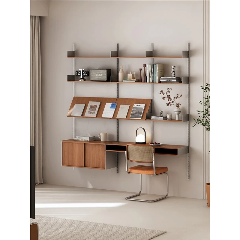 Household wall system shelf Living room solid wood wall-mounted storage rack Small apartment retro multi-layer display shelf