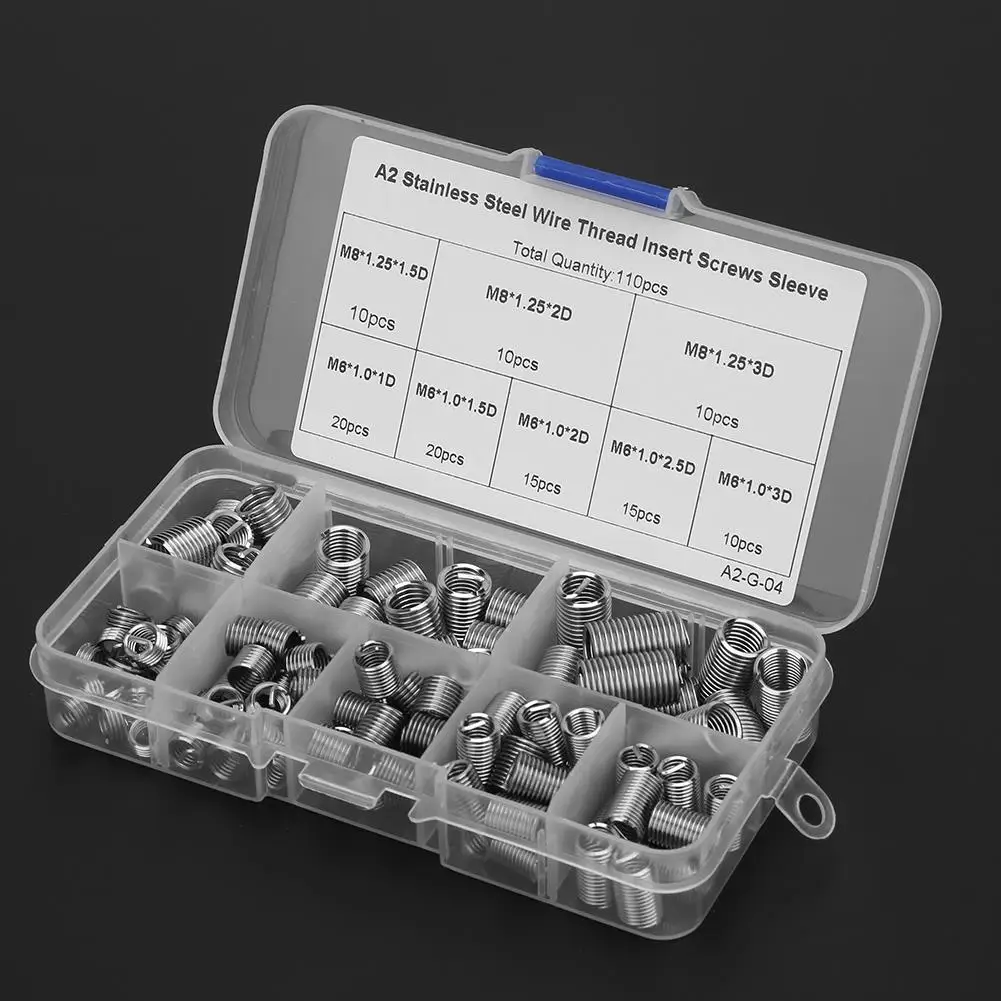 110PCS M6-M8 Stainless Steel Thread Repair Inserts Kit - Threaded Bushings & Fasteners