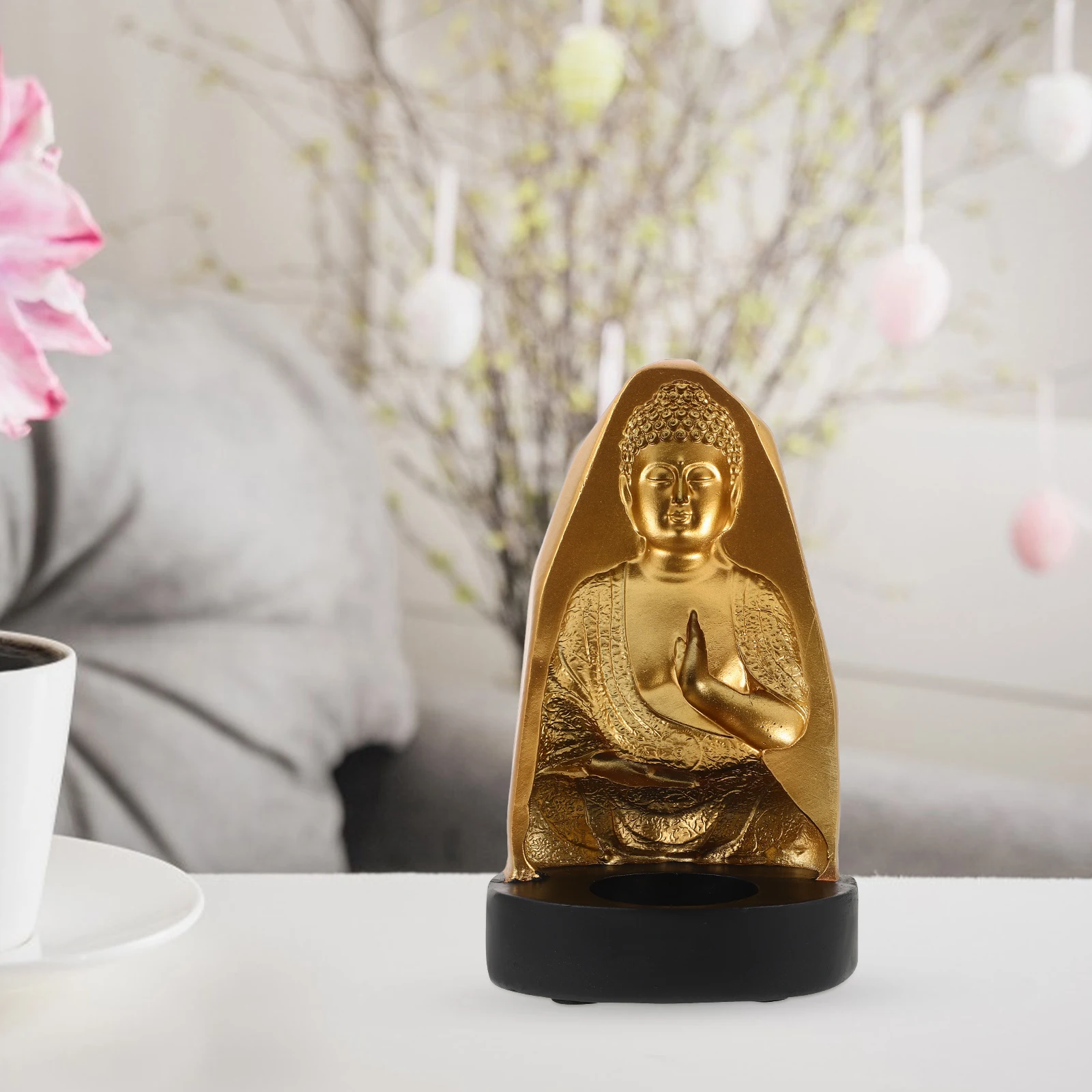 

Tea Light Holder Buddha Head Candlestick Ornaments Figure Shaped Candleholder for Living Room
