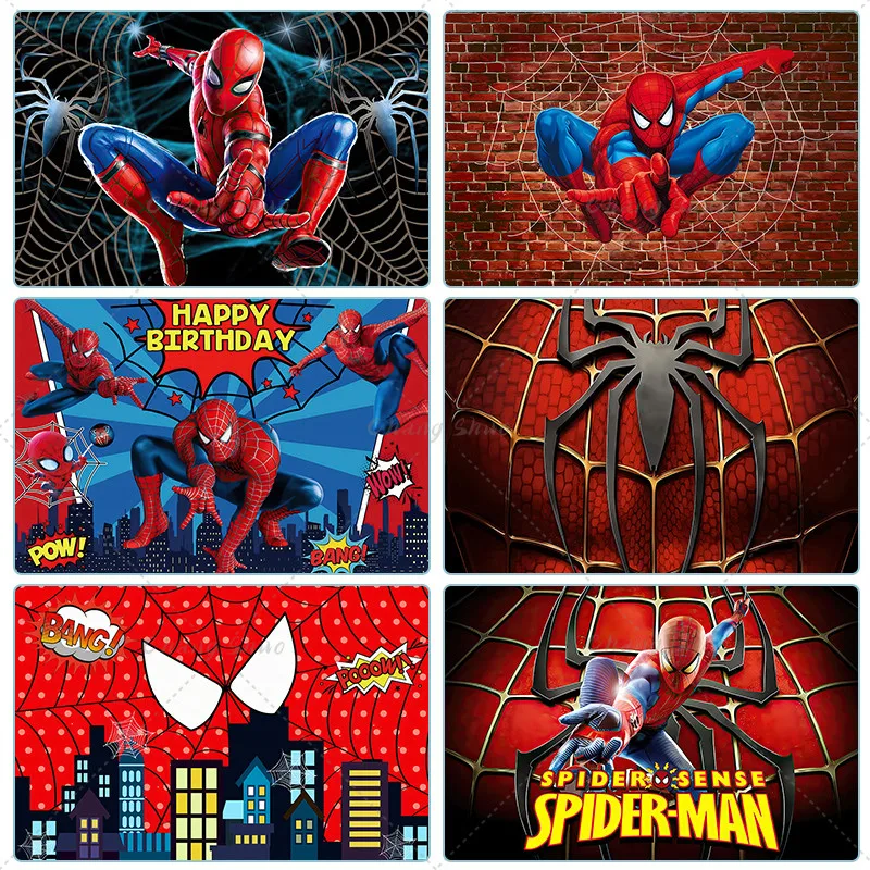 スパイダーマンのテーマ写真の背景、写真スタジオのビニールの背景、赤ちゃんの男の子のための誕生日パーティーの装飾