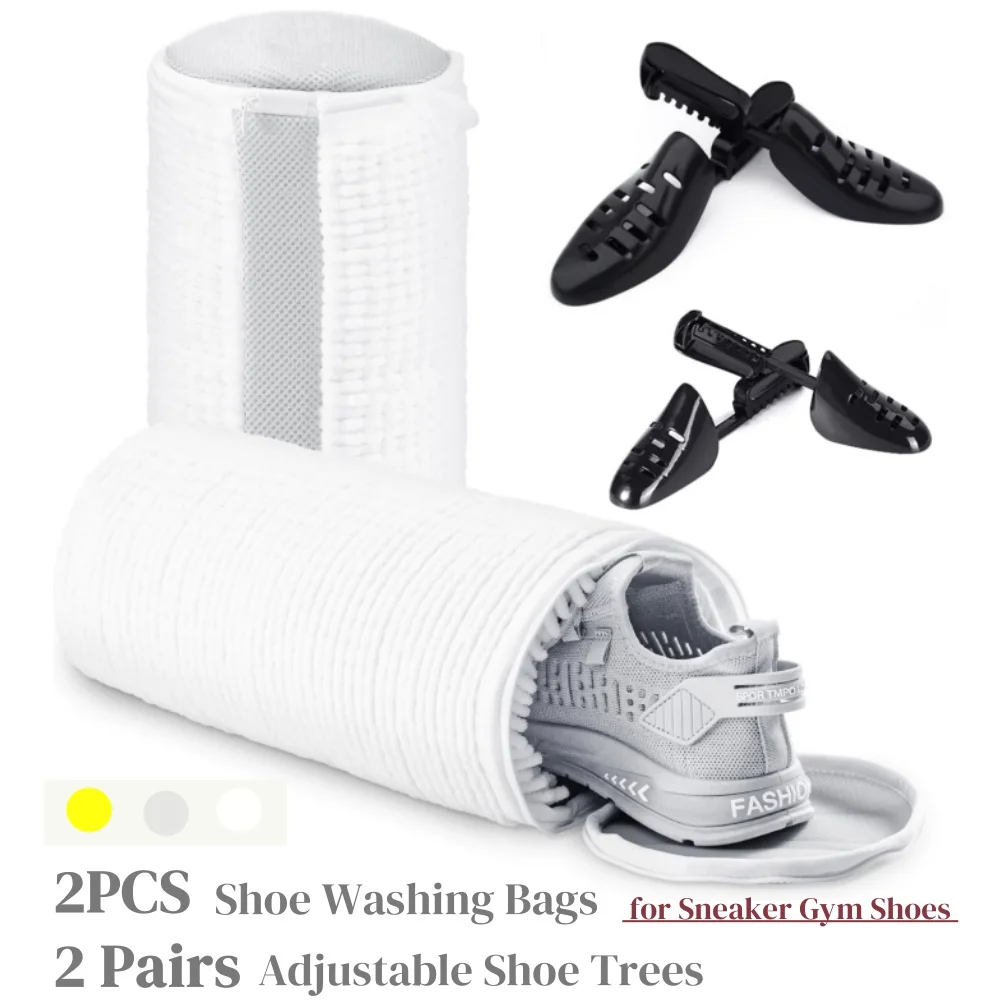 2PCS Shoe Washing Machine Bags Laundry Shoe Bag Adjustable Shoe Trees Fluffy Fibers Durable Zipper for Sneaker Tennis Gym Shoe