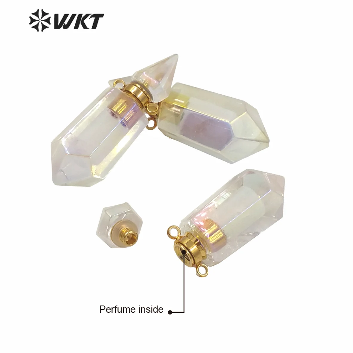 WT-P1592 WKT Exclusive Newest Natural Light Purple Stone Double Loops Spirit Quartz Essencial Oil Pendant As Gift Decoration