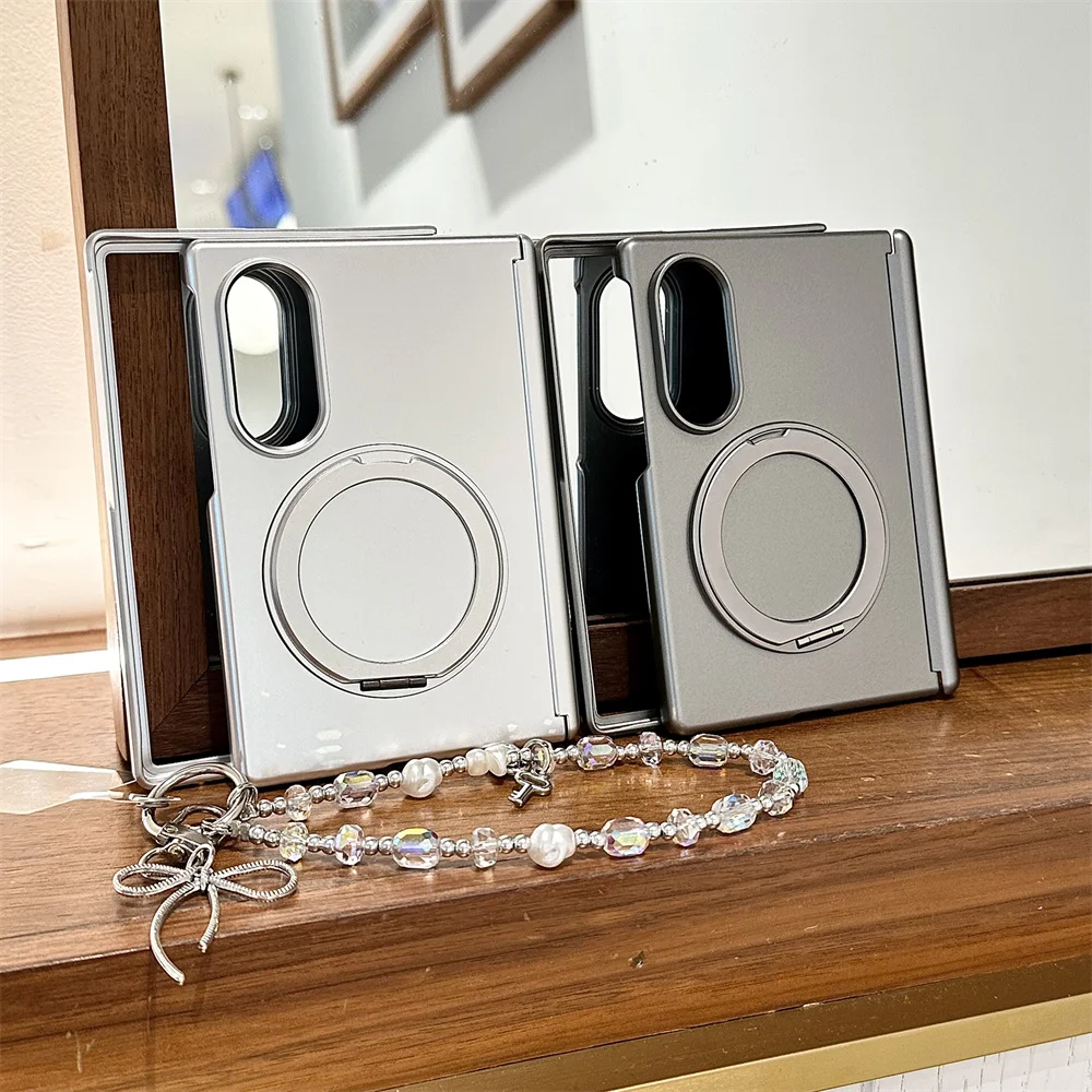 Korea Style Magnetic Rotating Stand Phone Case For Samsung Galaxy Z Fold 8 Ultra Z Fold 7 6 Hard Fold Cover With Beads Hand Chai