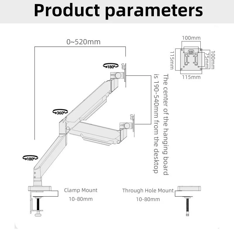 Resorte de presión de aire de un solo brazo, soporte de escritorio para monitor, abrazadera, ojal, soporte de escritorio para PC, 17-43 ", 15kg, vesa, 100x100, blanco, M7