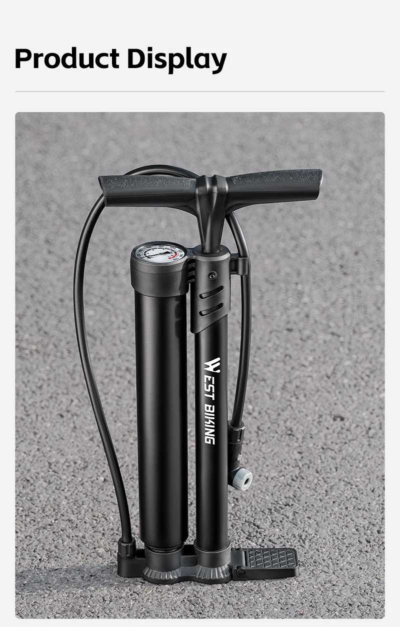 WEST BIKING 160PSI Hochdruck-Doppelrohr-Fahrradpumpe mit Manometer für Schlauchlose Reifen Schrader Presta Ventil Fahrrad Motorrad – Detail 17