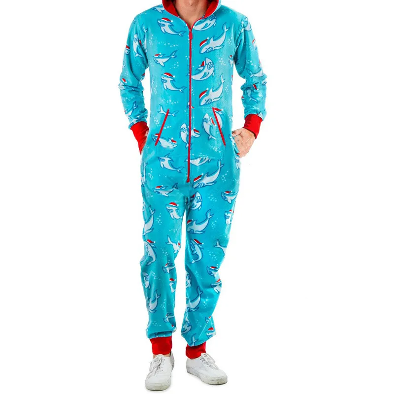 Christmas Autumn Winter One Piece Pajamas Valentine\'s Day Couple Dress Hooded Love Print Homewear Zipper Sleepwear