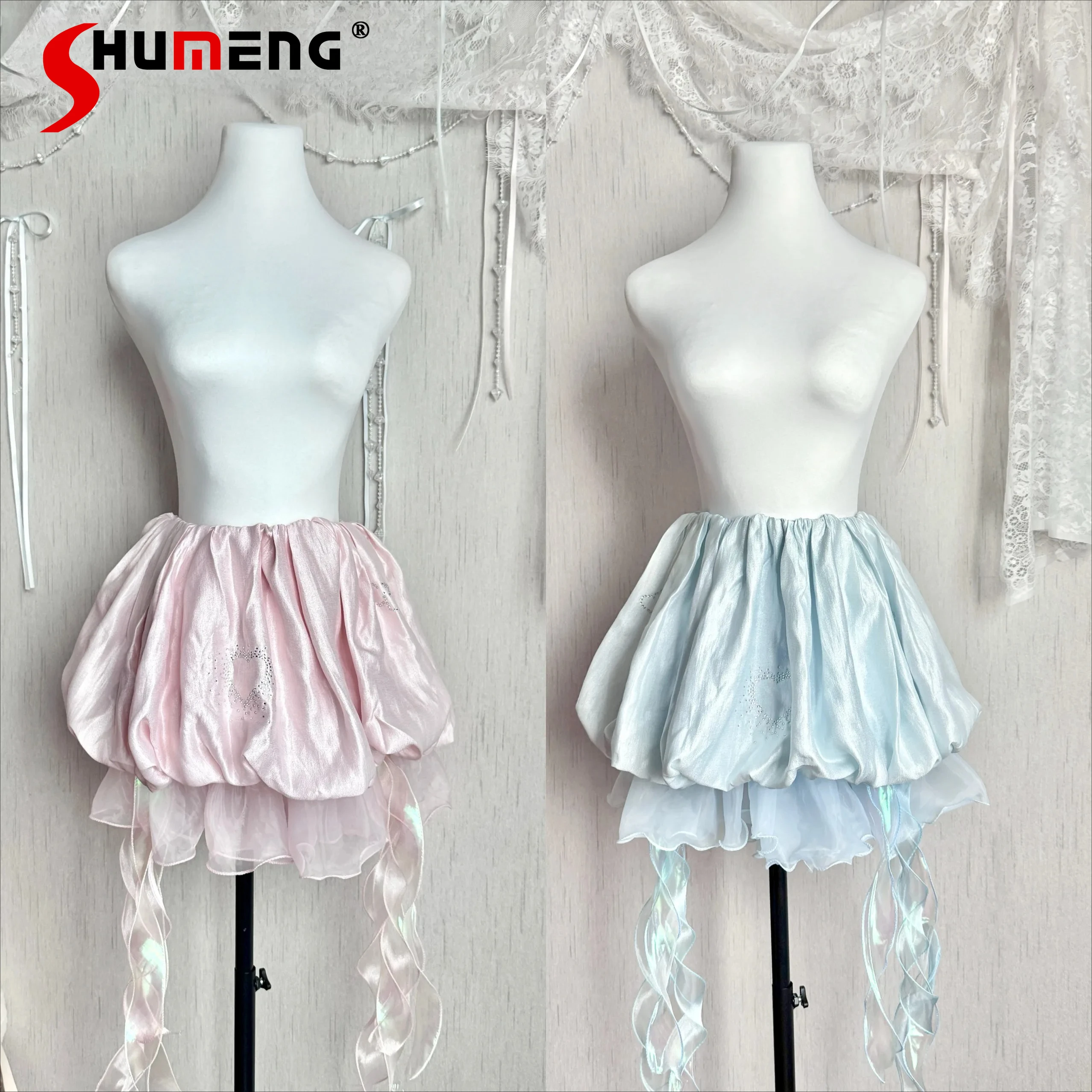 

Новые летние юбки-медузы для девочек, милые шифоновые юбки с эластичной талией, утягивающие фигуру, женские пышные юбки в стиле Лолита 2026