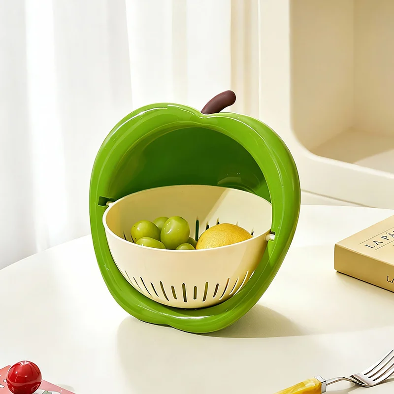 Zwei-in-Eins Niedlicher Fruchtförmiger Abtropfkorb, Doppelschichtiger Abnehmbarer Wasserfilterkorb, Kreatives Apfel-Design, Erhältlich in Rot/Gelb/Grün, Küchenspülbecken zum Waschen von Obst und Gemüse – Detail 2