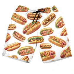 Fast Food Graphic Short Pants For Men Hawaiian Vacation Party Beach Shorts Hamburger Steak Beer Chicken Leg Sausage Fries Trunks