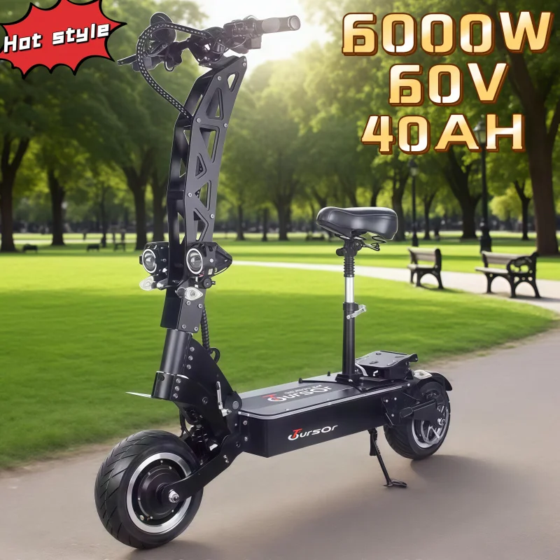 سكوتر كهربائي بإطارات مفرغة ذات دفع مزدوج، 6000 وات 60 فولت 40 أمبير نطاق طويل 120 كم وسرعة تصل إلى 90 كم/ساعة مع مقاعد