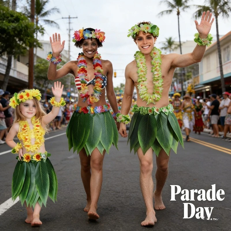 Conjunto de Disfraz Hawaiano para Niños y Adultos, Falda de Hojas, Collar de Flores, Traje de Hula para Diversión Tropical en Luau