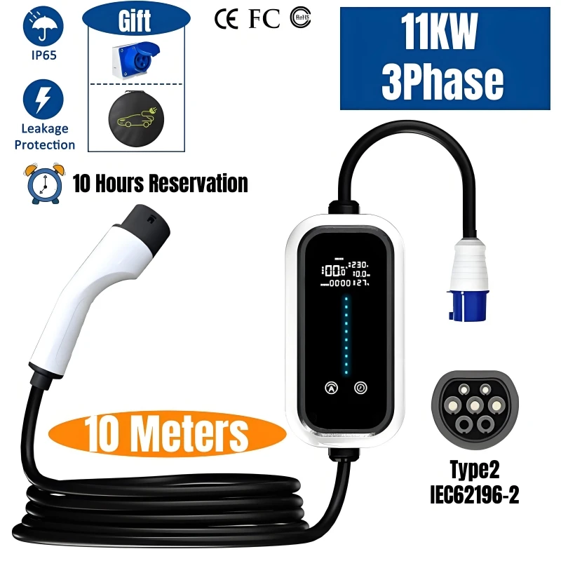 

EV Portable Charger Type 2 Plug Connector 3Phase 11KW IEC62196-2 10M Wallbox Charging Station for Electric Vehicle