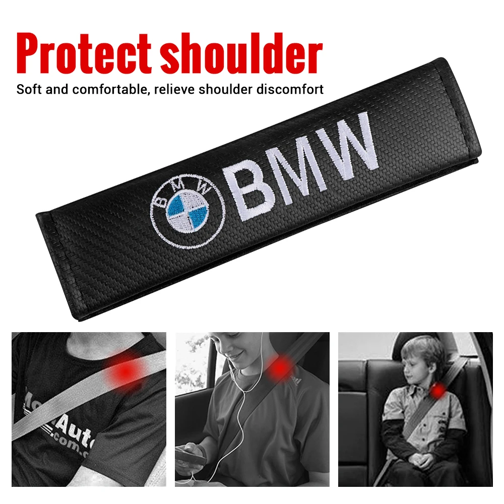 2pcs Car Seat Belt Shoulder Cover Pad Carbon Fiber Strap Protector Cushion For BMW Series M Performance E90 E91 E92 X1 X2 X3 G30