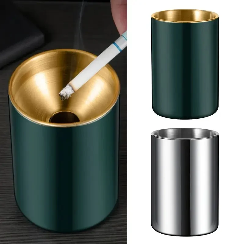 Cinzeiro de aço inoxidável – Design sem fumaça e à prova de derramamento para uso interno e externo, superfície resistente a odores e fácil de limpar