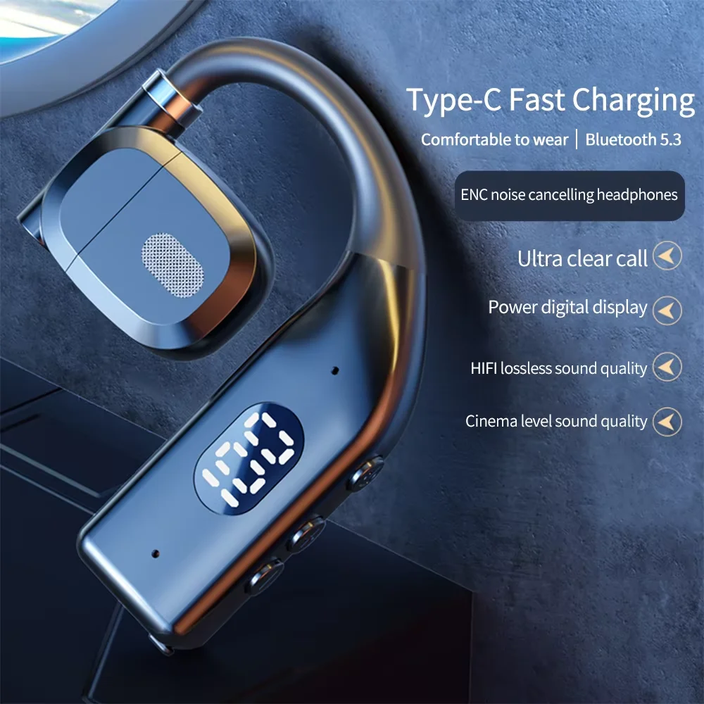 سماعات أذن بلوتوث 5.4 لاسلكية طويلة الاستعداد للأعمال، سماعة رأس بخاصية إلغاء الضوضاء مع سماعات أذن فردية LED