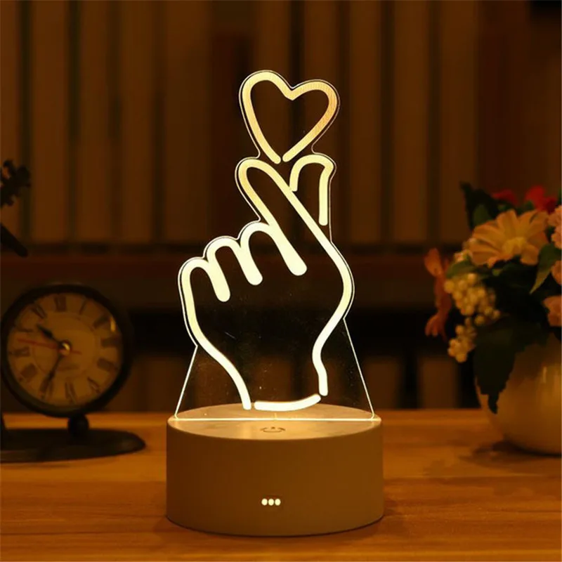 Veilleuses LED USB créatives en acrylique, lampe 3D, décorations de Noël, maison, chambre à coucher, décor d\'anniversaire, cadeaux de mariage