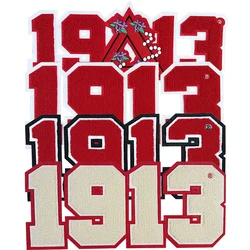 Chenille Sorority Red & White Delta Sigma Thate Year Greek Letter Number 1913  Iron On Patch for Jacket Sweatshirt