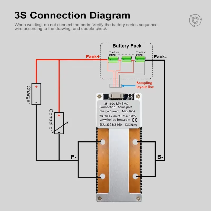لوح حماية بطارية ليثيوم Heltecbms 3V 4S 120A 160A 200A لبطاريات NCM/LFP مع حماية متوازنة لدرجة الحرارة