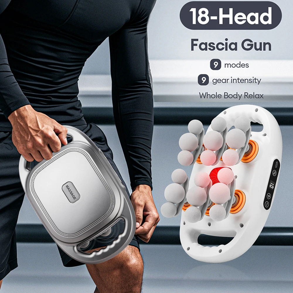 

18 Heads Fascia Gun Massage High Frequency Vibration Neck Shoulder Back Waist Leg Body Massage Machine