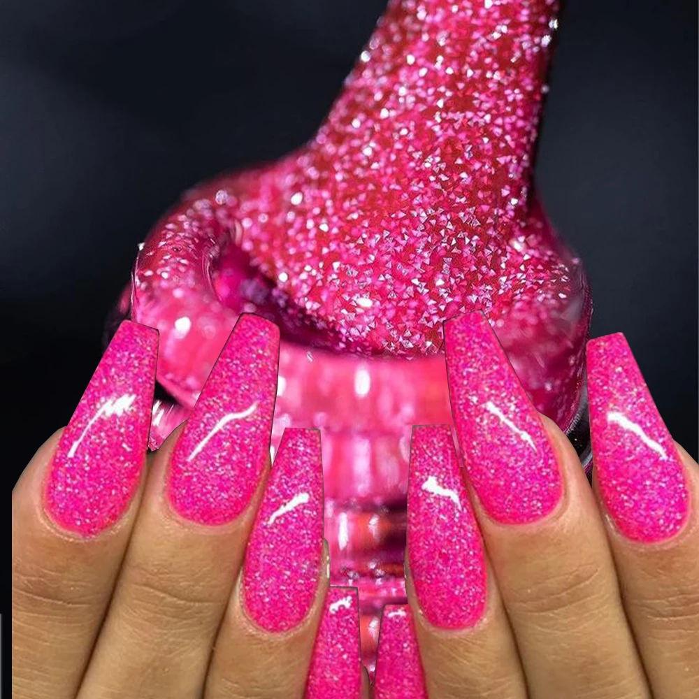 1Pc(7ml)Neon Pink Reflective Gel Polish Glitter Diamond Nail Polish Fluorescent Bright Soak off UV LED Nail Gel Varnish Manicure