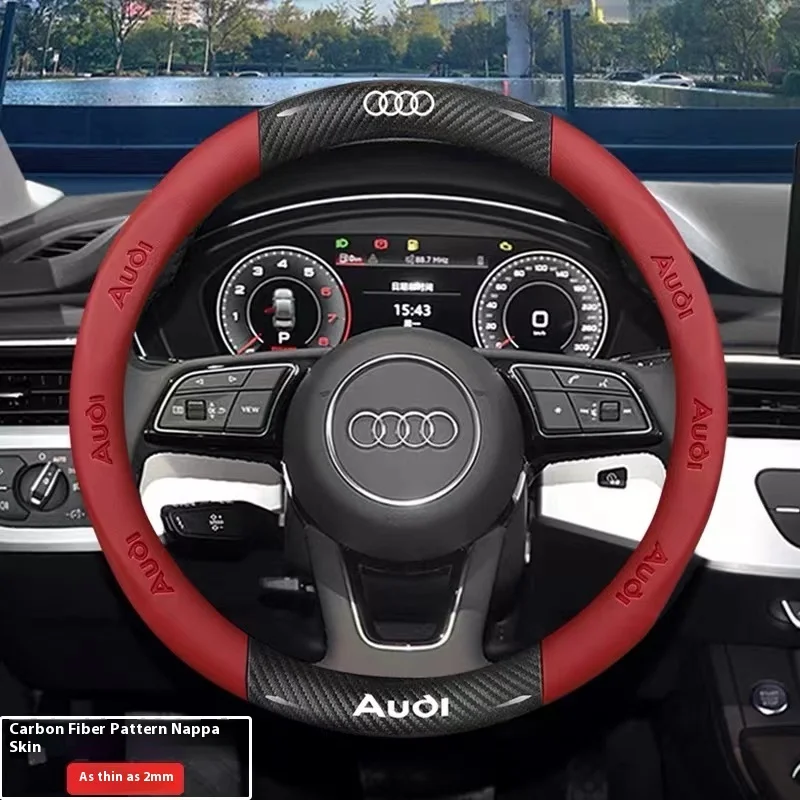 Car AntiSlip Carbon Fiber Leather Steering Wheel Cover For Audi A3 A4 A5 A6 A7 A8 Q1 Q2 Q3 Q5 Q7 Q8 S3 S4 S5 S6 RS3 RS4 RS5 TT