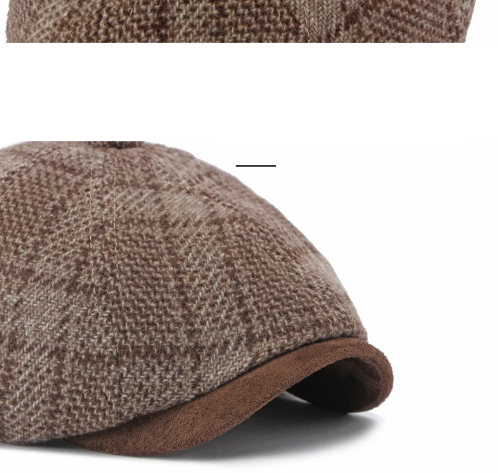 HT5160 Baskenmützen für Männer und Frauen, Künstler- und Maler-Wollmütze, Unisex Ivy Flachmütze, 2026 Neue Herbst-Winter Karierte Achteckige Baskenmütze – Detail 4