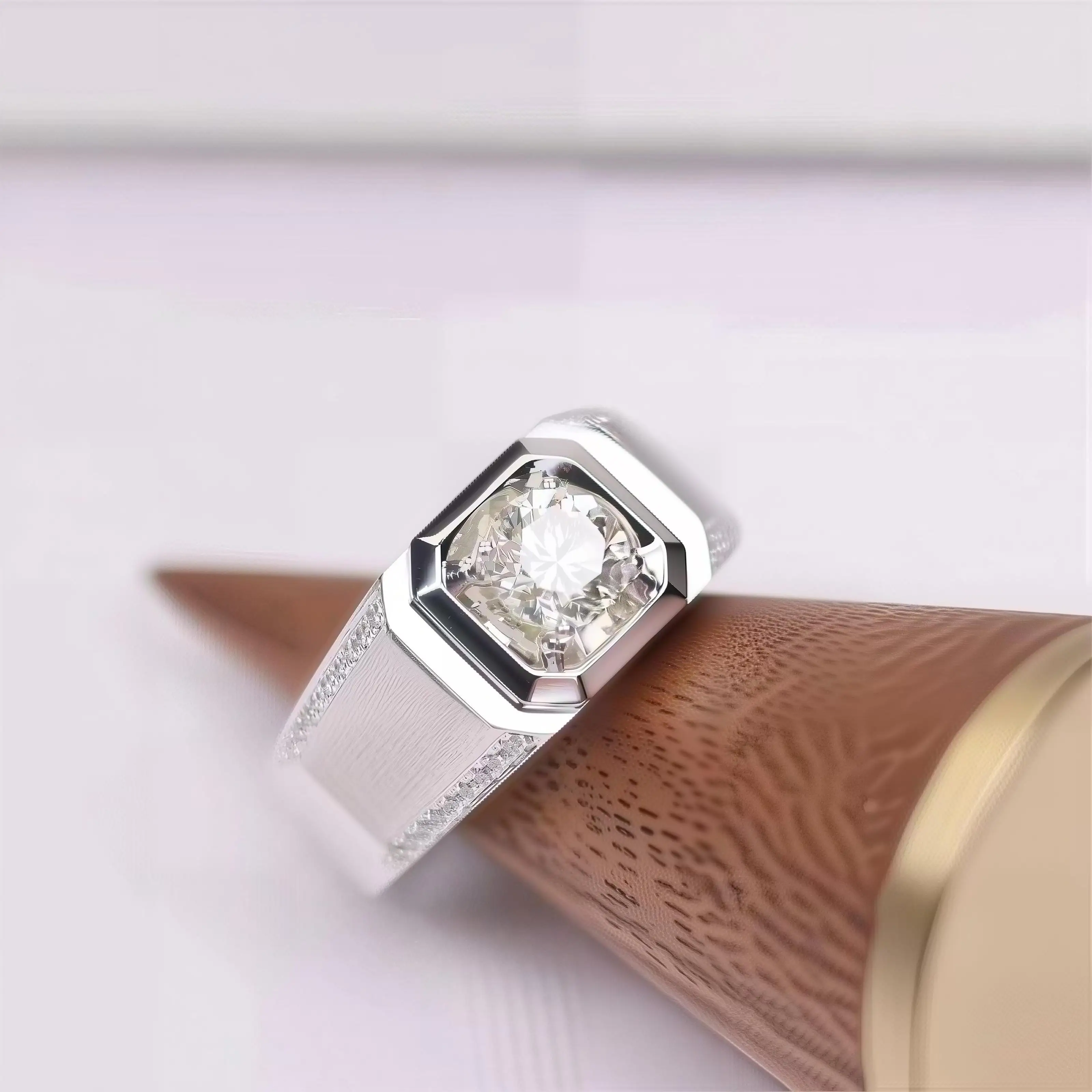 10K Solid Gold IGI Lab-Cultivated Diamond 0.5CT CVD/HPHT Double Row Brushed Wedding Band for Men, Platinum Custom & Wholesale Je