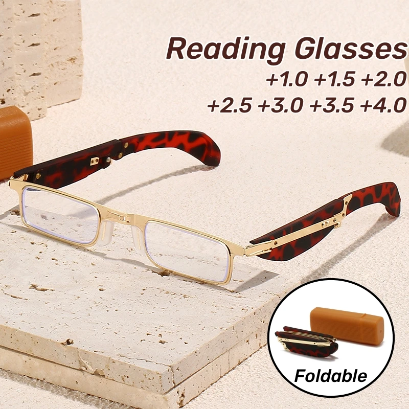 

High-end Metal Folding Presbyopia Glasses Compact Flip Box Reading Glasses with Box Ultra Light Unisex Men Women Eyeglasses