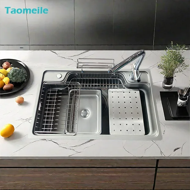 Japanese-style large single slot 304 stainless steel sink honeycomb embossing scratch-resistant wear-resistant