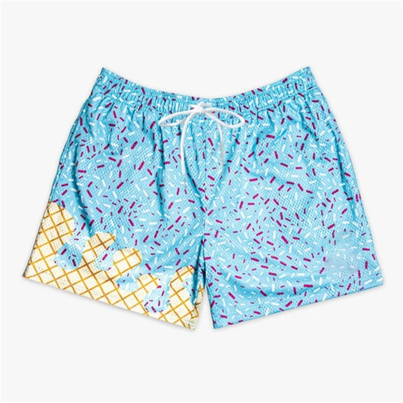 

Polyester Breathable 3D Print Ice Cream Beach Short Summer Popular Vacation Leisure Loose Board Shorts Children Funny Men Pants